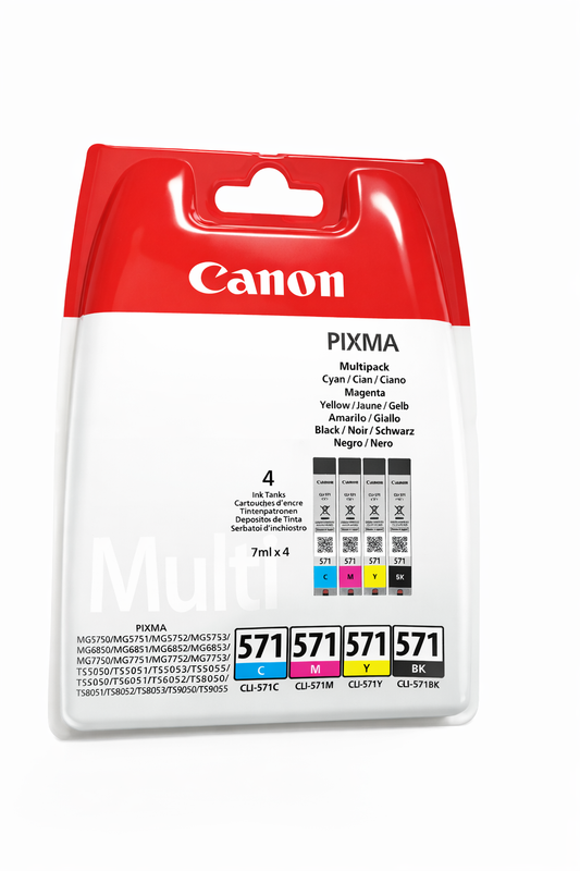 Canon PGI-571 Original Tintenpatronen Multipack (Cyan, Magenta, Gelb, Schwarz) für PIXMA MG5750, MG6850, TS5050, TS6050