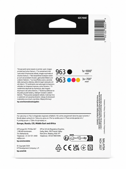 Original HP 963 Multipack Tintenpatronen Schwarz, Cyan, Magenta und Gelb
