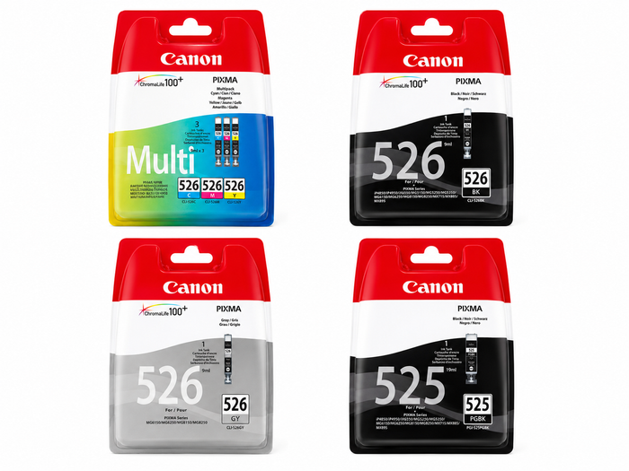 Original Canon PGI-525 PGBK und CLI-526 Multipack Tintenpatronen Schwarz, Grau, Cyan, Magenta und Gelb