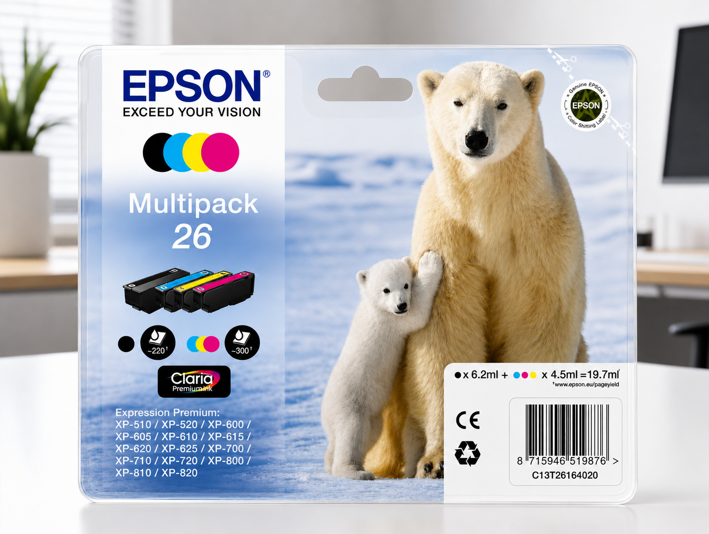 Epson 26 Multipack Eisbär T2616 C13T26164010 Original Druckerpatronen XP-600 XP-700 XP-800
