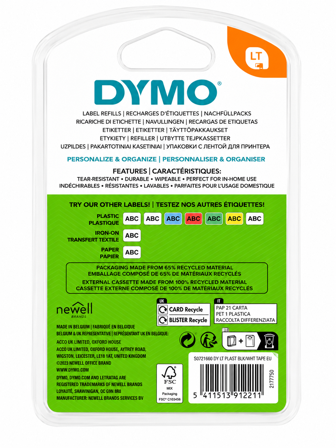 DYMO LetraTag S0721660 Kunststoff-Schriftband Weiß 12mm x 4m