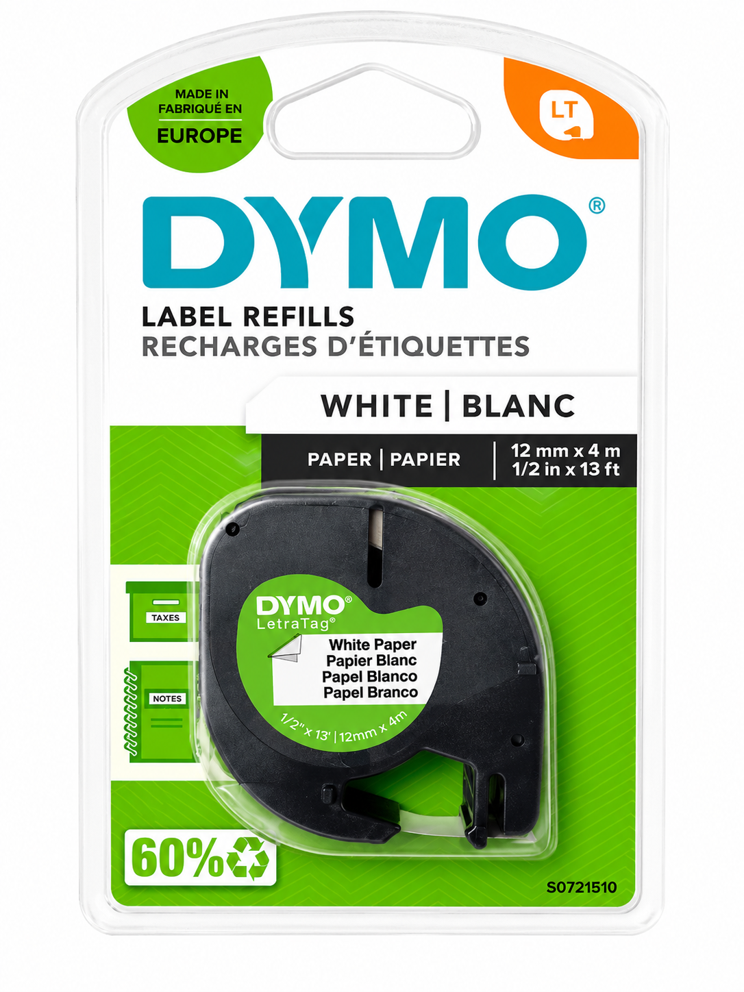 DYMO LetraTag 91200 Papier-Etikettenband Weiß 12mm x 4m S0721510