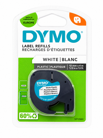 DYMO LetraTag S0721660 Kunststoff-Schriftband Weiß 12mm x 4m