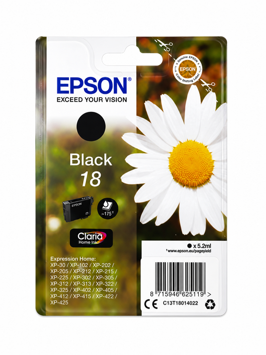 Epson 18 Daisy Schwarz Original Tintenpatrone C13T18014012 Claria Home Ink