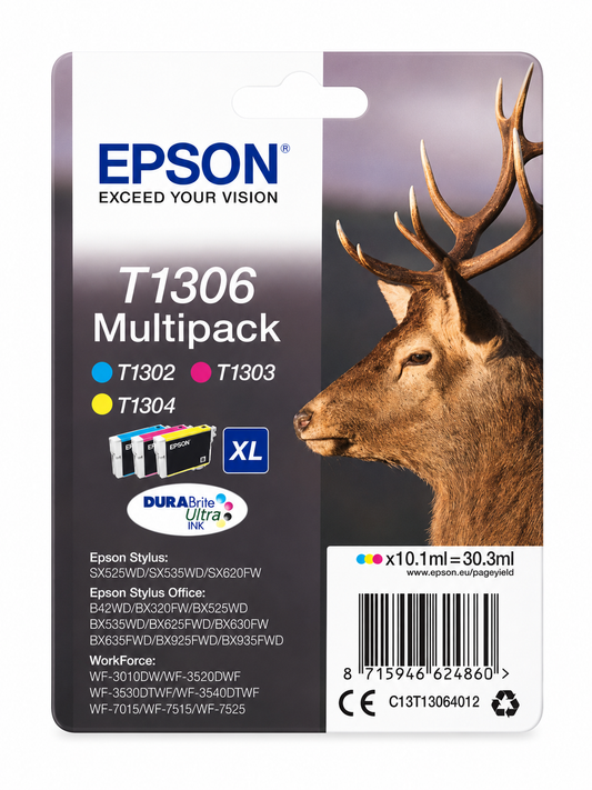 Epson T1306 Multipack Original Tintenpatronen Cyan Magenta Gelb