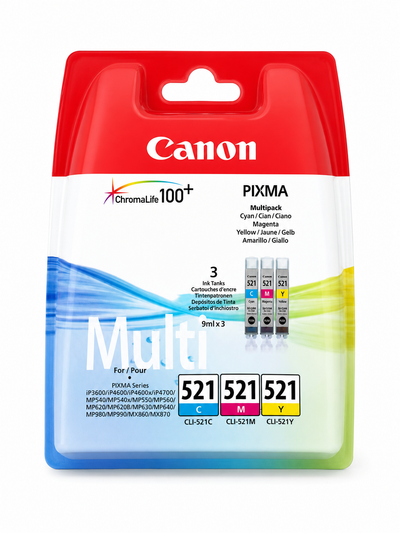 Canon CLI-521 Tintenpatronen Multipack 3 Farben (Cyan, Magenta, Gelb) Original für PIXMA Drucker