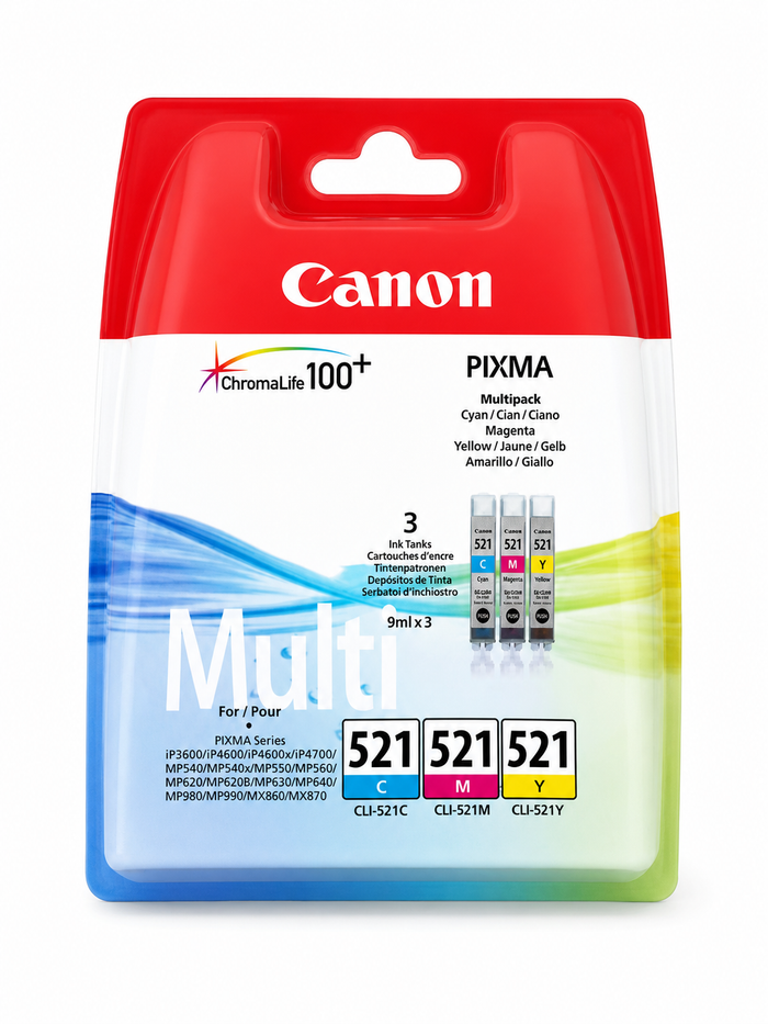 Canon CLI-521 Tintenpatronen Multipack 3 Farben (Cyan, Magenta, Gelb) Original für PIXMA Drucker