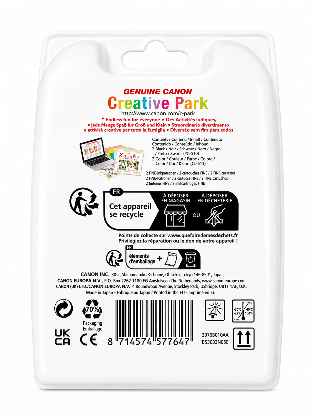 Canon PG-510 & CL-511 Tintenpatronen Multipack Schwarz & Farbe für PIXMA MG2150 MG2250 MP230 MX320