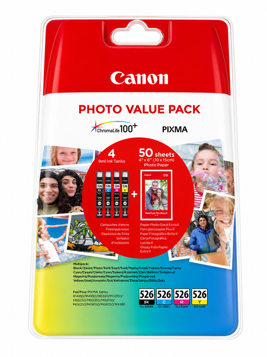Canon CLI-526 Multipack Photo Value Pack – 4 Tintenpatronen + 50 Blatt Fotopapier für PIXMA