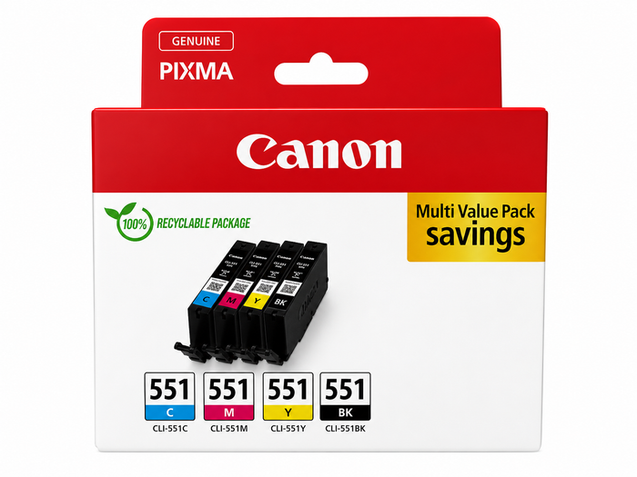 Original Canon CLI-551 Multi Value Pack – Cyan, Magenta, Yellow & Black Ink Cartridges (4-Pack)