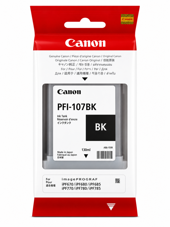 Original Canon PFI-107BK Black Ink Tank (130ml) for imagePROGRAF iPF670/iPF770/iPF780/iPF785