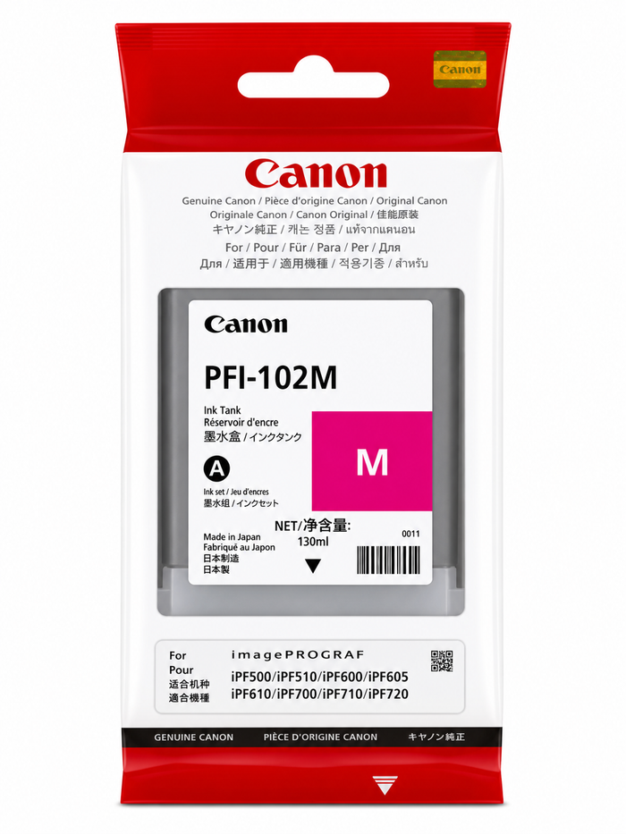 Original Canon PFI-102M Magenta Ink Tank (130ml) for imagePROGRAF iPF500, iPF600, iPF700, iPF710