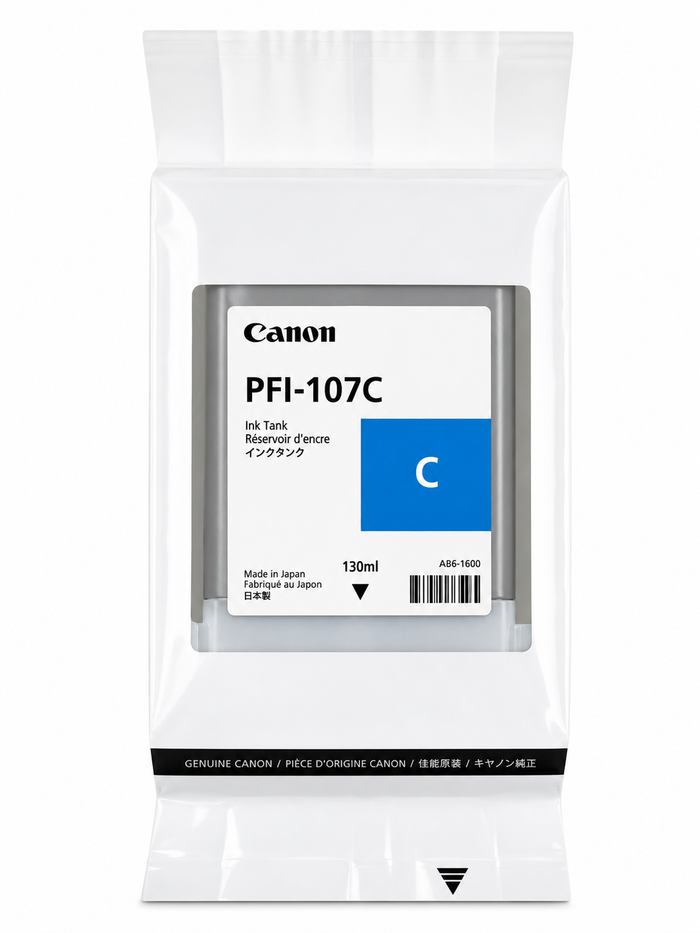 Original Canon PFI-107C Cyan Ink Tank (130ml) for imagePROGRAF iPF670, iPF680, iPF770, iPF780
