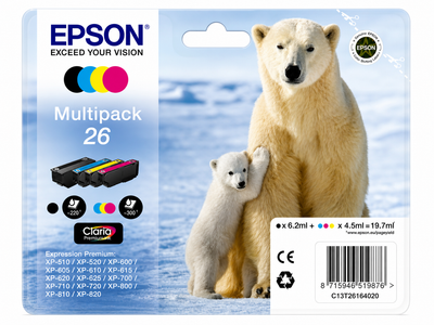 Epson 26 Multipack Eisbär T2616 C13T26164010 Original Druckerpatronen XP-600 XP-700 XP-800