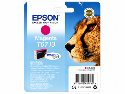 Original Epson T0713 Magenta Ink Cartridge (Cheetah Series) for Stylus D, DX, and SX Printers