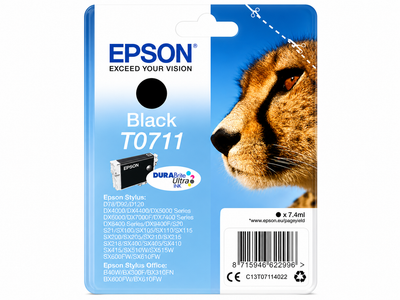 Original Epson T0711 Black Ink Cartridge (Cheetah Series) for Stylus D, DX, and SX Printers