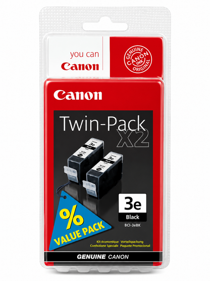 Original Canon BCI-3eBK Schwarze Tintenpatrone Doppelpack (2er-Pack) für PIXMA iP4000, MP750, S600