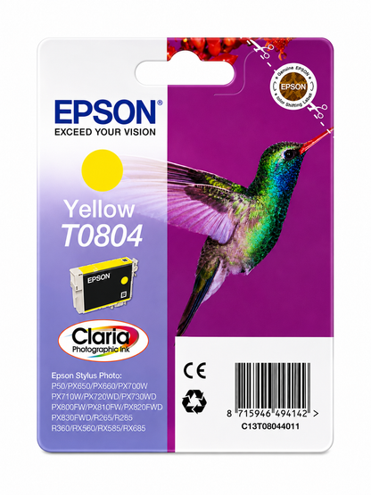 Original Epson T0804 Gelbe Tintenpatrone Kolibri für Stylus Photo P50, PX710W, PX830FWD