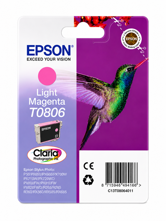Original Epson T0806 Hellmagenta Tintenpatrone Kolibri für Stylus Photo P50, PX710W, PX830FWD