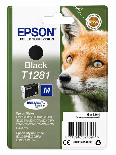 Original Epson T1281 Schwarzer Tintentank C13T12814022 mit DURABrite Ultra Tinte