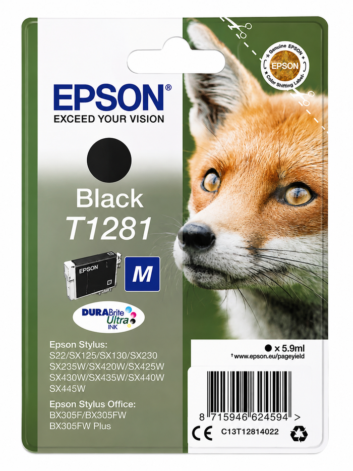 Original Epson T1281 Schwarzer Tintentank C13T12814022 mit DURABrite Ultra Tinte