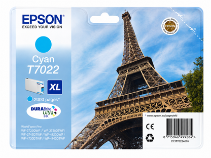 Original Epson T7022 XL Cyan Tintentank C13T70224010 für WorkForce Pro Drucker
