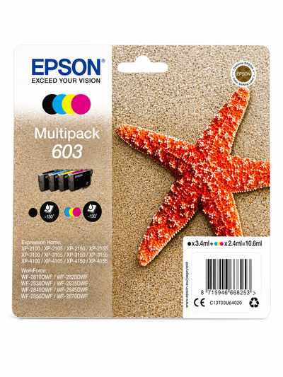 Epson 603 Seestern / Starfish Original Tintenpatronen Multipack Schwarz/Cyan/Magenta/Gelb (C13T03U64020)