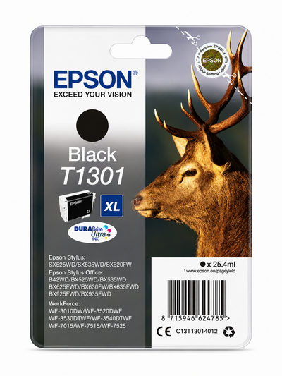 Epson T1301 Schwarz XL Tinte für WorkForce WF-7515, WF-3520DWF und Stylus Office