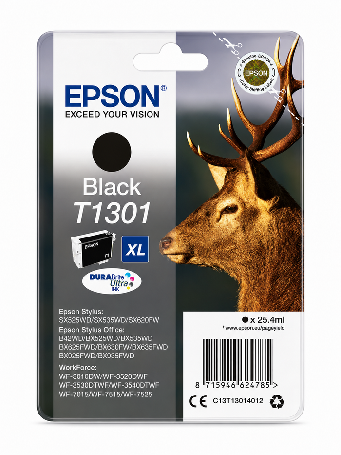 Epson T1301 Schwarz XL Tinte für WorkForce WF-7515, WF-3520DWF und Stylus Office