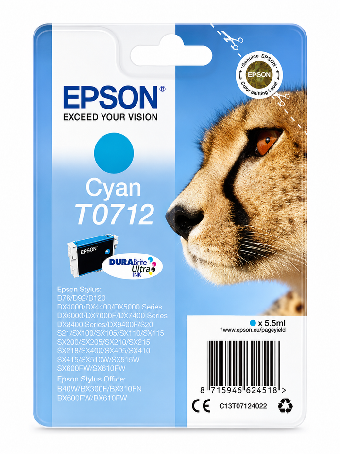 Epson T0712 Cyan Original-Tintenpatrone (Cheetah Serie) – C13T07124022