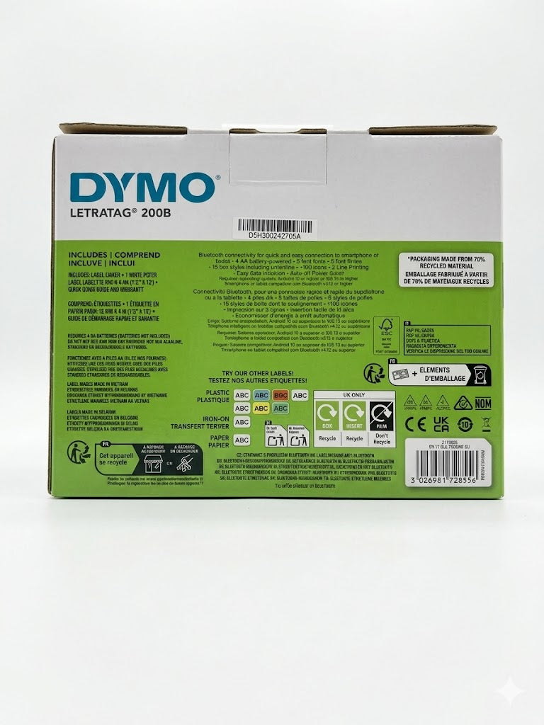 DYMO LetraTag 200B Bluetooth Beschriftungsgerät – Tragbarer Etikettendrucker für Smartphone & App – Ideal für Home & Office