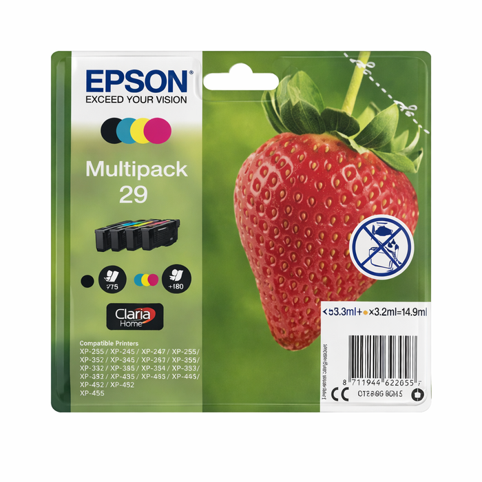 Epson 29 Erdbeere Multipack Druckerpatronen (C13T29864012) – Original Schwarz Cyan Magenta Gelb – XP-235 XP-245 XP-445
