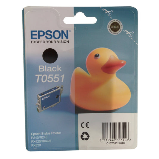 Epson Tintenpatrone T0551, Schwarz, für Drucker (Original, Tinte auf Pigmentbasis, Schwarz, Epson, Stylus Photo RX520, Stylus Photo RX425, Stylus Photo RX420, Stylus Photo R240, 1 Stück)