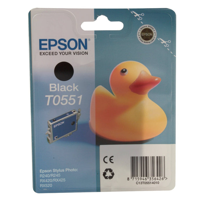 Epson Tintenpatrone T0551, Schwarz, für Drucker (Original, Tinte auf Pigmentbasis, Schwarz, Epson, Stylus Photo RX520, Stylus Photo RX425, Stylus Photo RX420, Stylus Photo R240, 1 Stück)