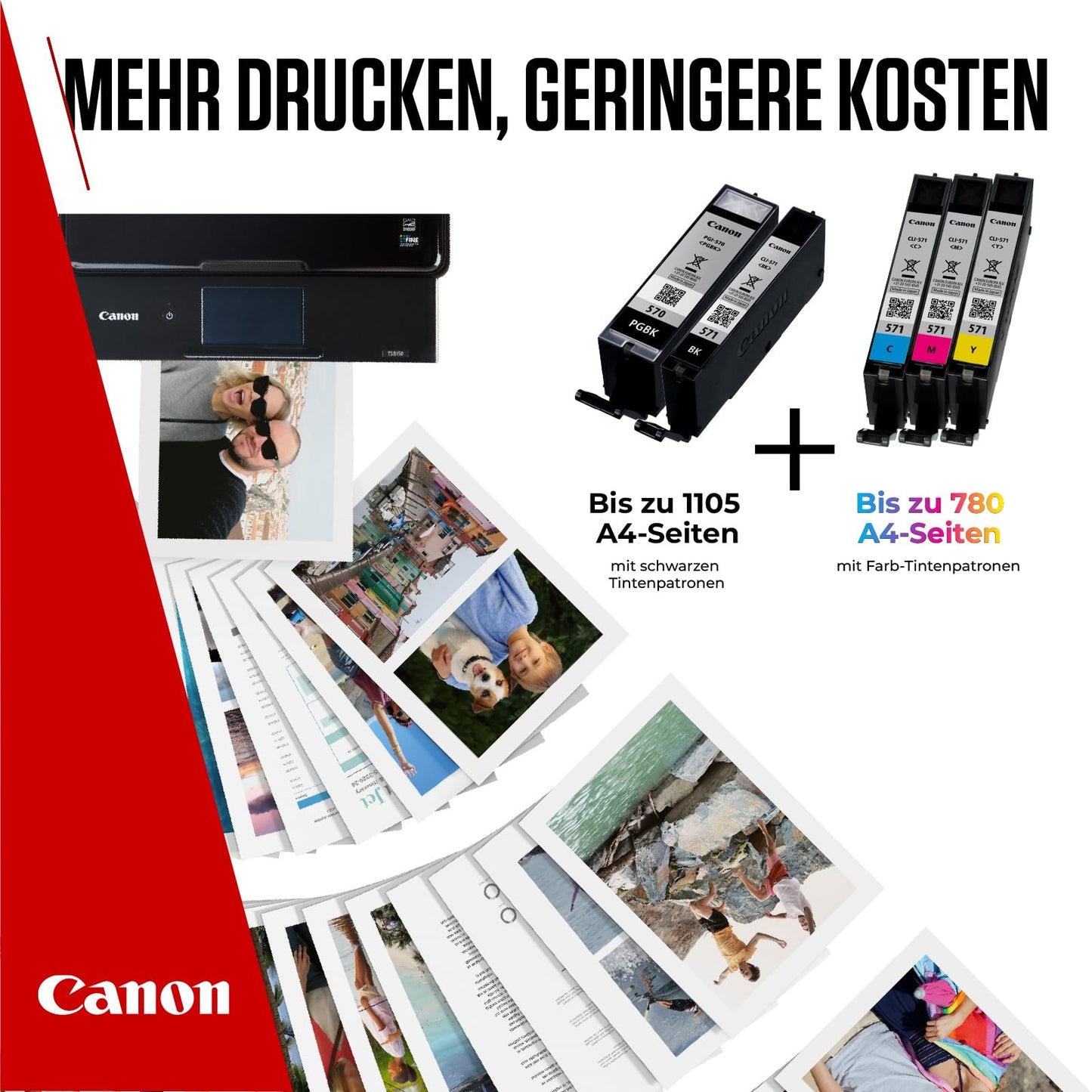 Canon PGI-570 BK CLI-571 BK C M Y PGBK Vorteilspack 5 Tintenpatronen (Schwarz, Cyan, Magenta, Gelb, Pigment-Schwarz) Original [Umweltfreundliche Recycle-Kartonverpackung 2024]