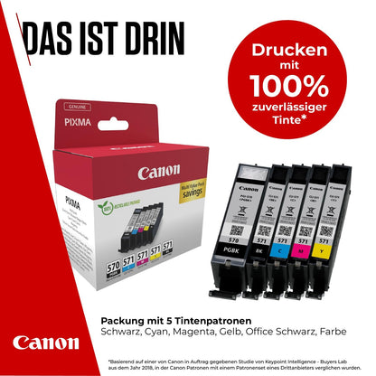Canon PGI-570 BK CLI-571 BK C M Y PGBK Vorteilspack 5 Tintenpatronen (Schwarz, Cyan, Magenta, Gelb, Pigment-Schwarz) Original [Umweltfreundliche Recycle-Kartonverpackung 2024]