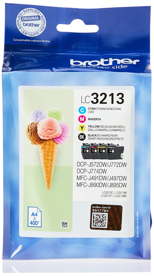 Brother LC3213VAL Tintenpatronen , 400 Seiten, Schwarz, Cyan, Magenta, Gelb, 4 Stück