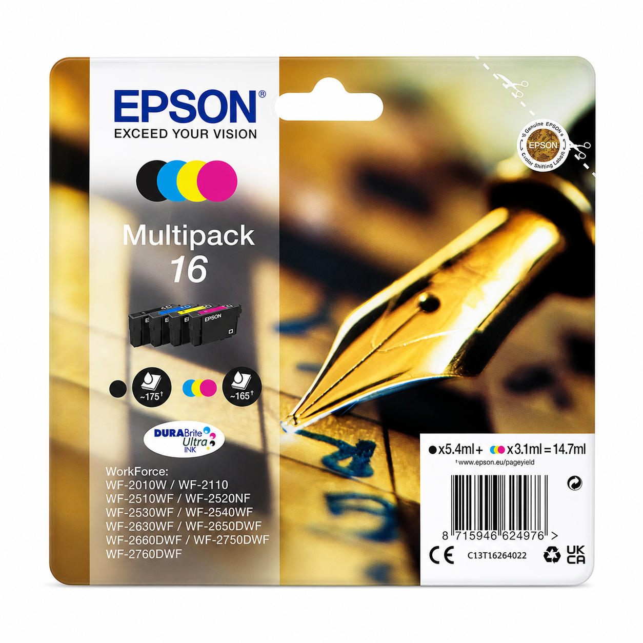 Epson 16 Original Tintenpatronen-Multipack Schwarz/Cyan/Magenta/Gelb für Epson WorkForce Drucker