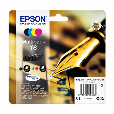 Epson 16 Original Tintenpatronen-Multipack Schwarz/Cyan/Magenta/Gelb für Epson WorkForce Drucker