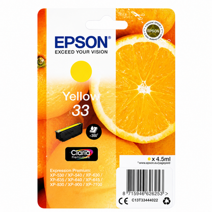 Epson 33 Tintenpatrone Gelb (C13T33444012) für Expression Premium XP-530 XP-640 XP-830